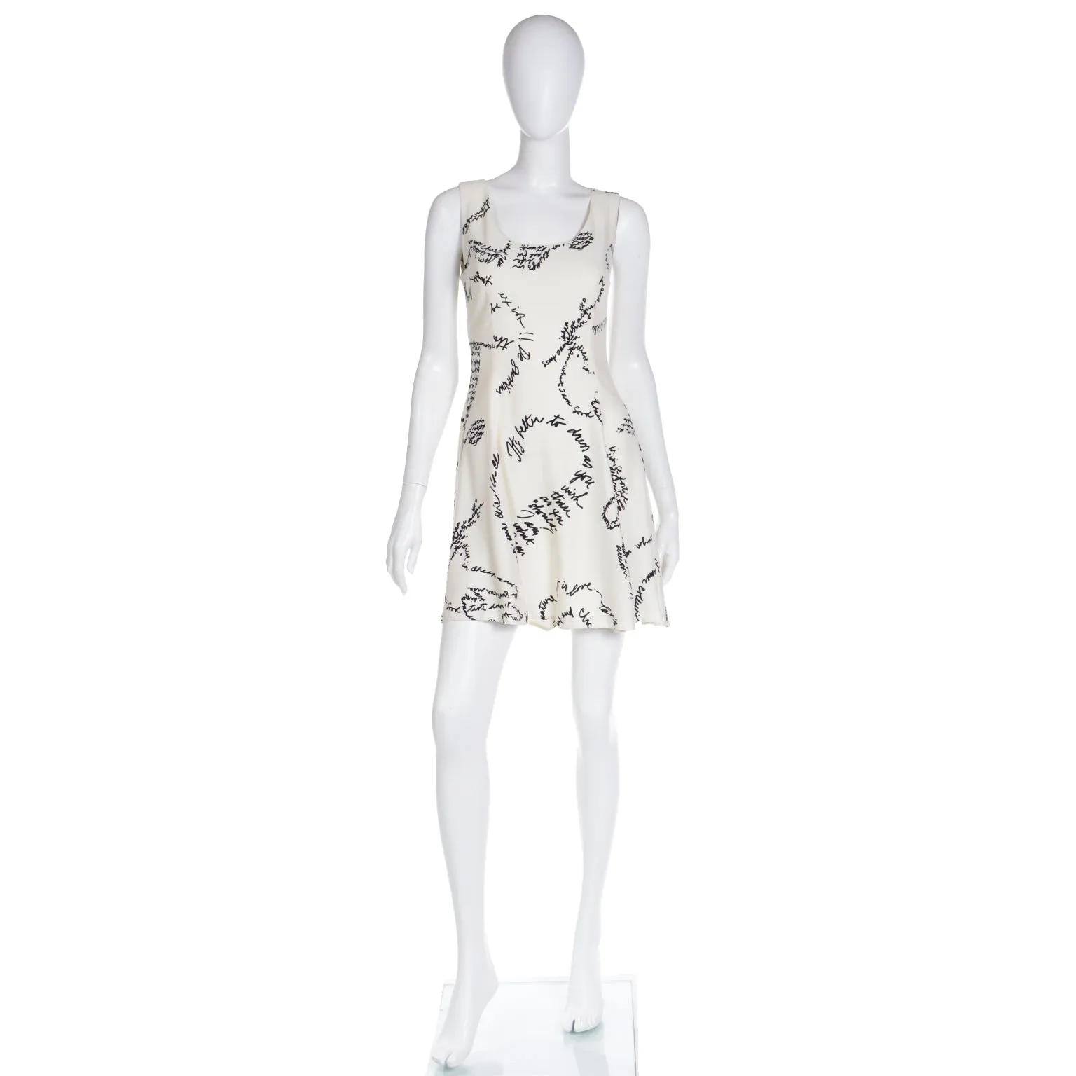 1995 Vintage Moschino Words Handwriting Print Dress w Fashion Advice