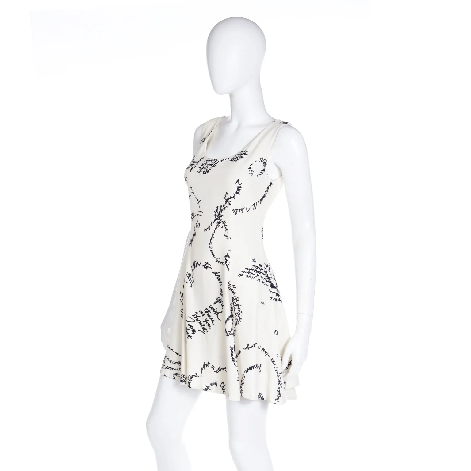 1995 Vintage Moschino Words Handwriting Print Dress w Fashion Advice