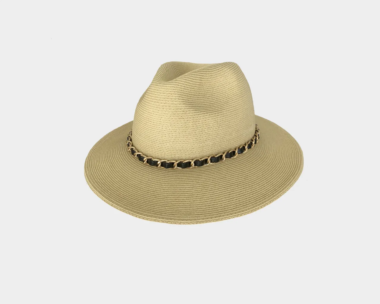 2. Natural Tan Gold Link Fedora Style Hat - The Santorini