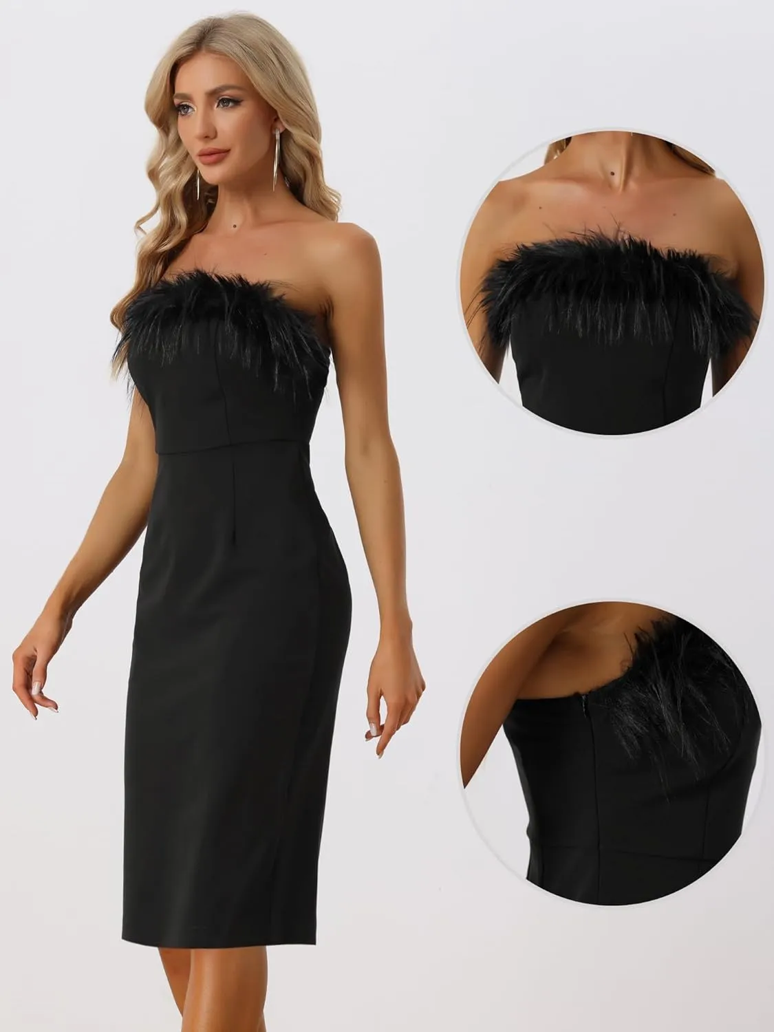 Allegra K Off Shoulder Dress for Women's Bodycon Feather Bandage Evening Club Party Dress