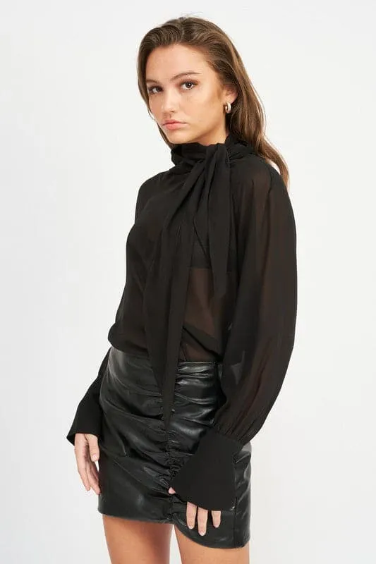 Arianna Black Sheer Scarf Top