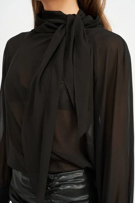 Arianna Black Sheer Scarf Top