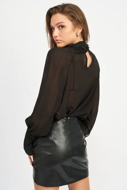 Arianna Black Sheer Scarf Top