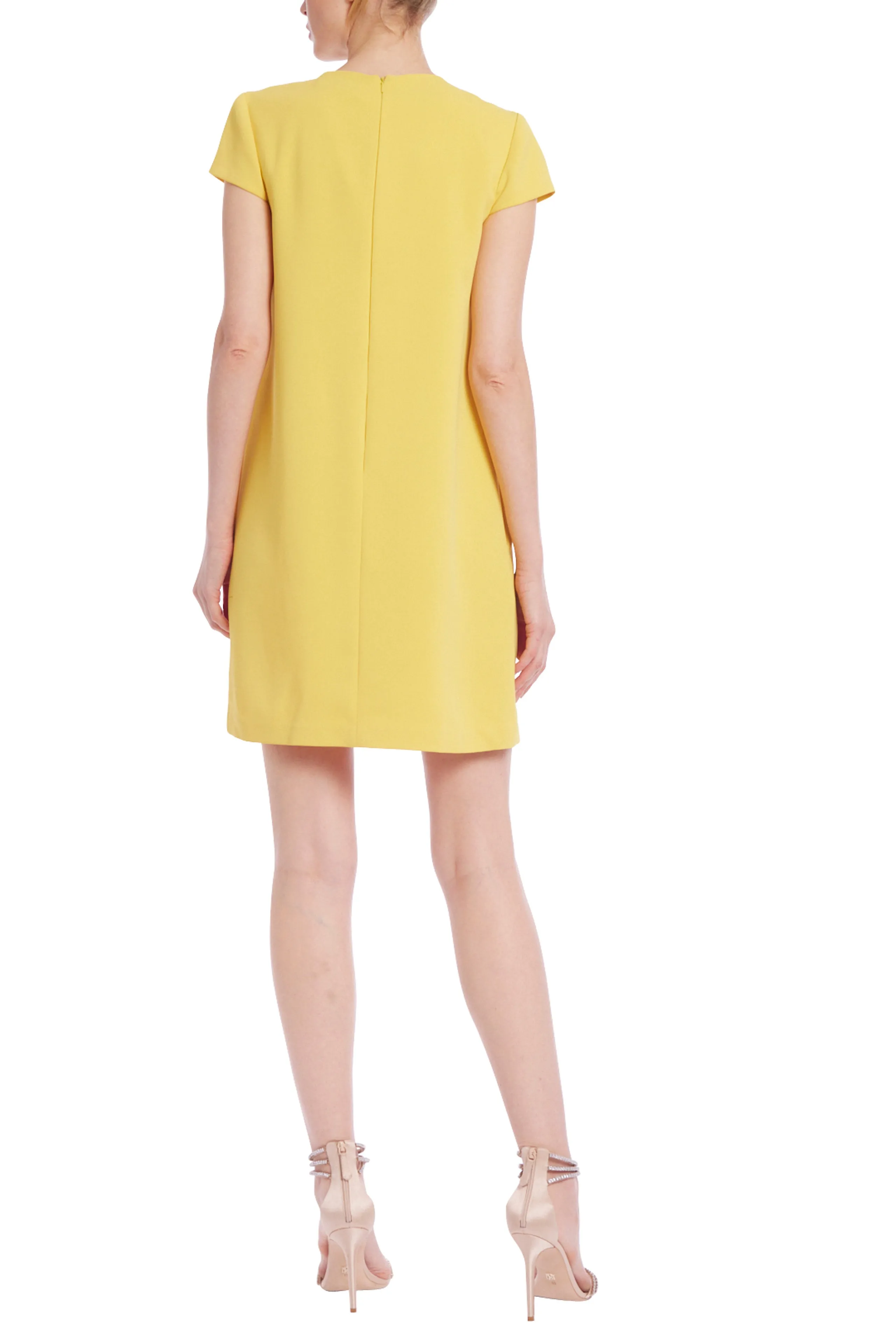 Badgley Mischka Beaded Neckline Cap Sleeve Shift Dress