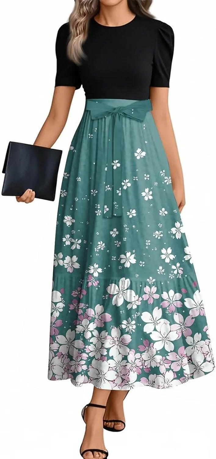Beach Trendy Dresses for Women, 2025 Floral Print Maxi Jumpsuits for Women Spring Bow High Waisted Womens Romper