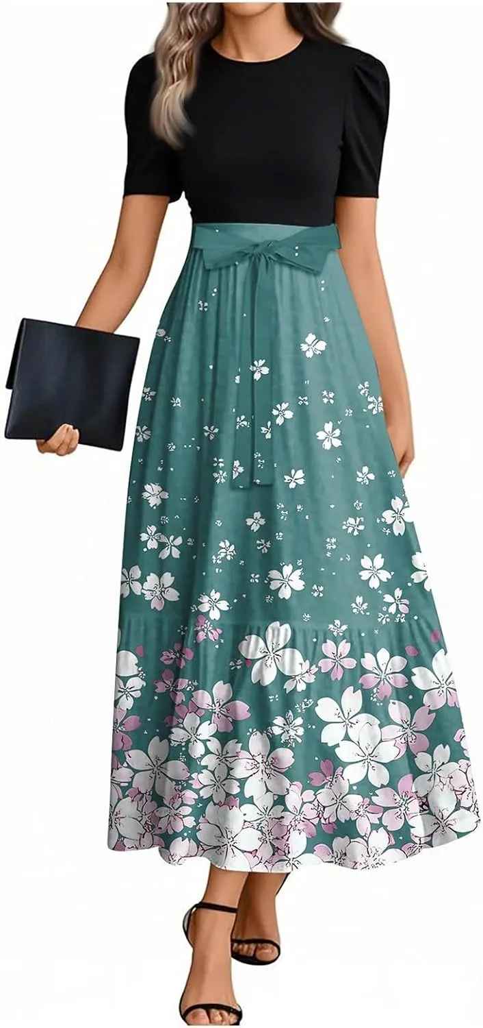 Beach Trendy Dresses for Women, 2025 Floral Print Maxi Jumpsuits for Women Spring Bow High Waisted Womens Romper