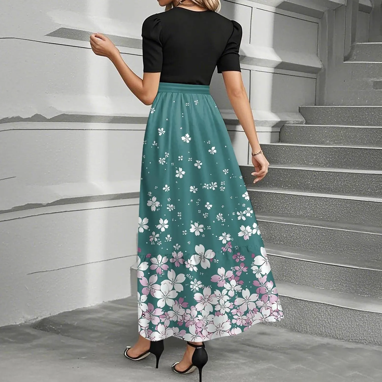 Beach Trendy Dresses for Women, 2025 Floral Print Maxi Jumpsuits for Women Spring Bow High Waisted Womens Romper