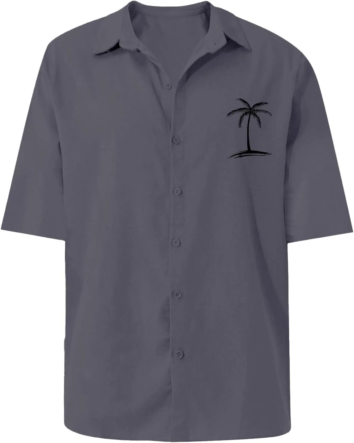 Beach Vacation Tshirts Mens Button Down Cotton Linen Guayabera T-Shirt Spread Collar Short Sleeve Summer Plain Tops