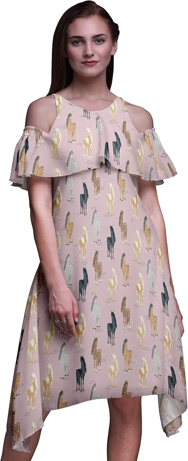 Bimba Butterfly Print Womens Chic Style Cold Shoulder Shift Dress Summer Tunic -Large