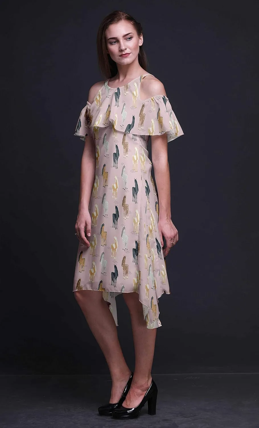 Bimba Butterfly Print Womens Chic Style Cold Shoulder Shift Dress Summer Tunic -Large