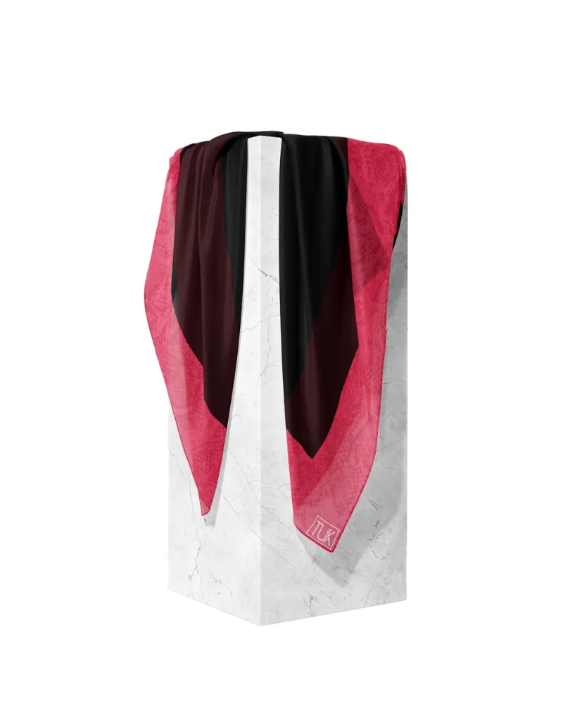 Black and Cherry Snakeskin Border Adjustable Pre-Tied Bandanna with Full Grip