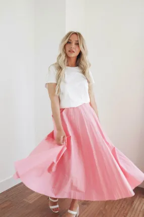 Bubblegum Pink Pleated Midi Skirt