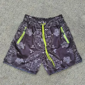 Casual cashew flower zipper pocket shorts