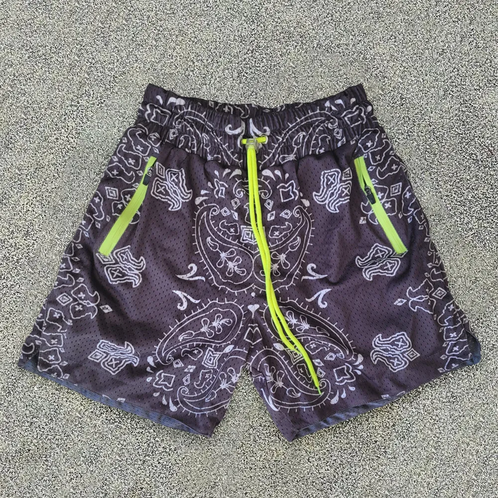 Casual cashew flower zipper pocket shorts
