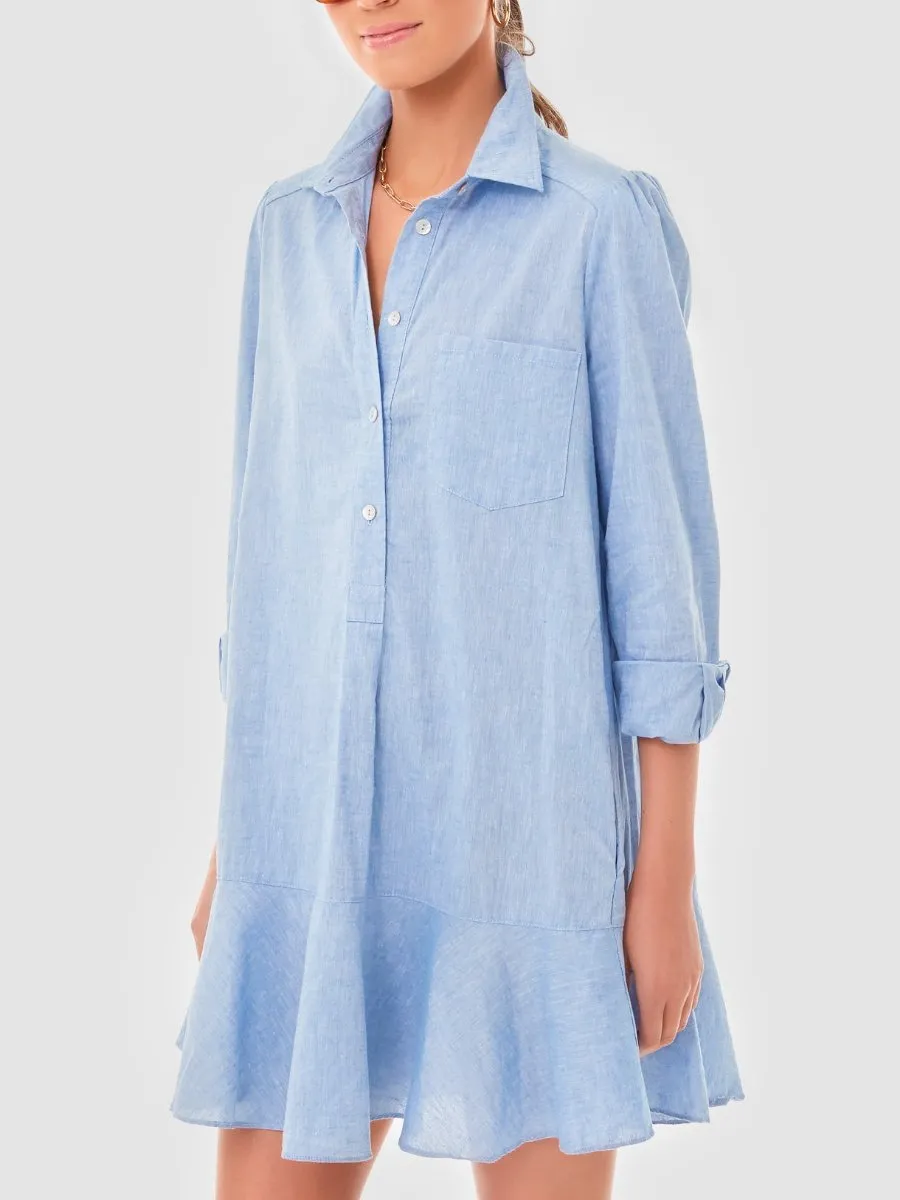 Chic Blue Long Sleeve Shirt Dress