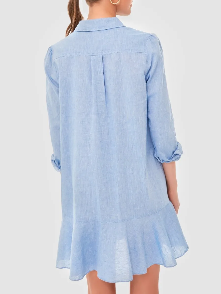 Chic Blue Long Sleeve Shirt Dress