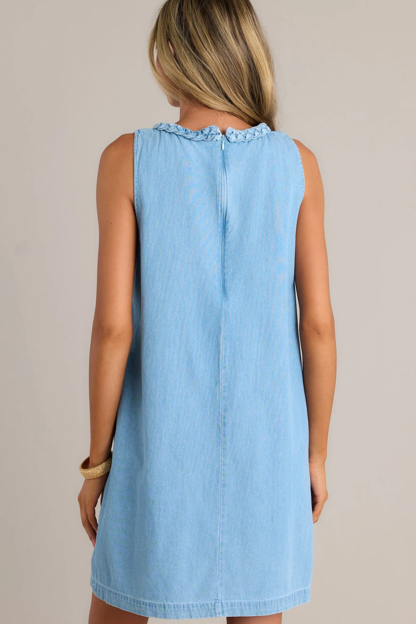 Chic Charm 100% Cotton Light Blue Chambray Mini Dress