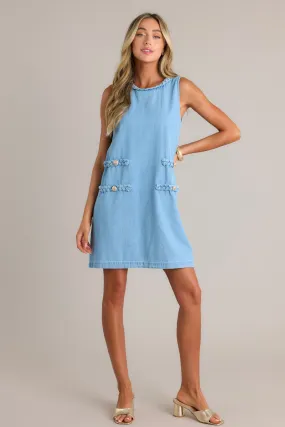 Chic Charm 100% Cotton Light Blue Chambray Mini Dress