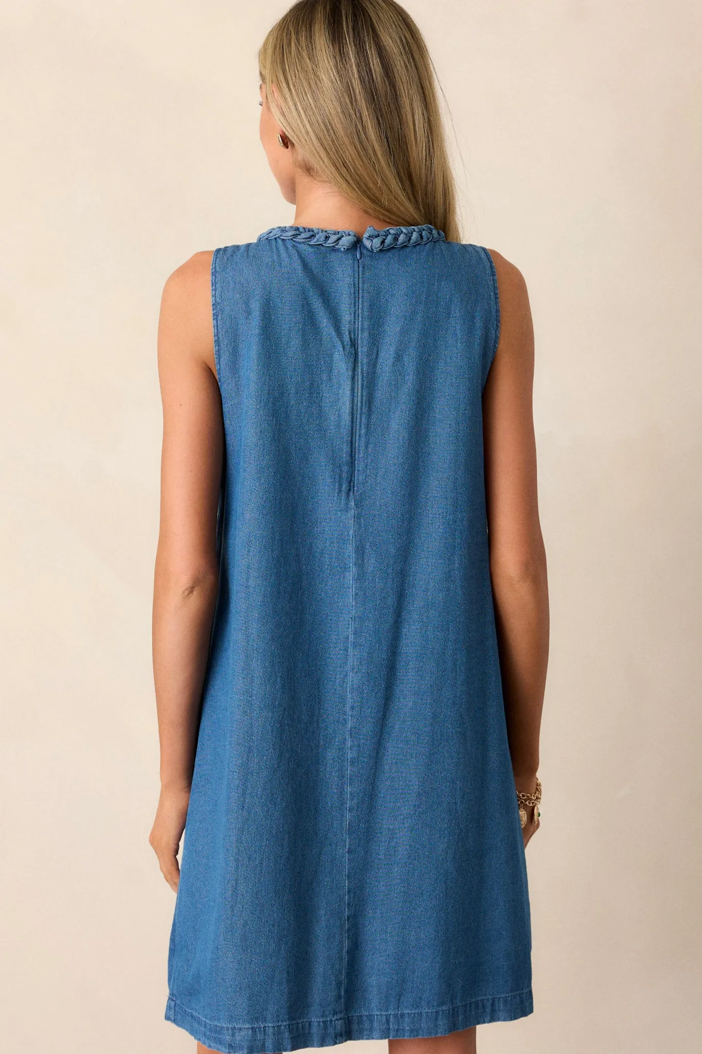 Chic Charm 100% Cotton Medium Wash Chambray Mini Dress