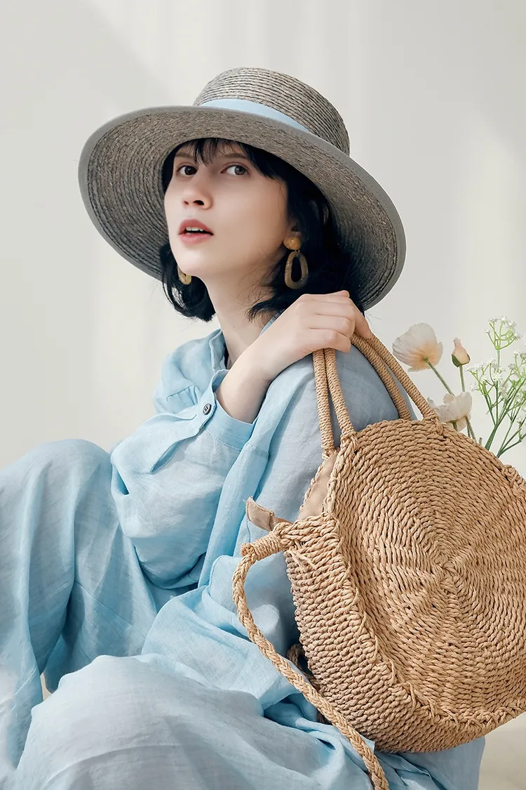 Chic Flat Brim Fedora Hat With Ribbon