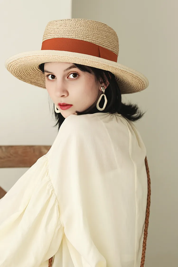 Chic Flat Brim Fedora Hat With Ribbon
