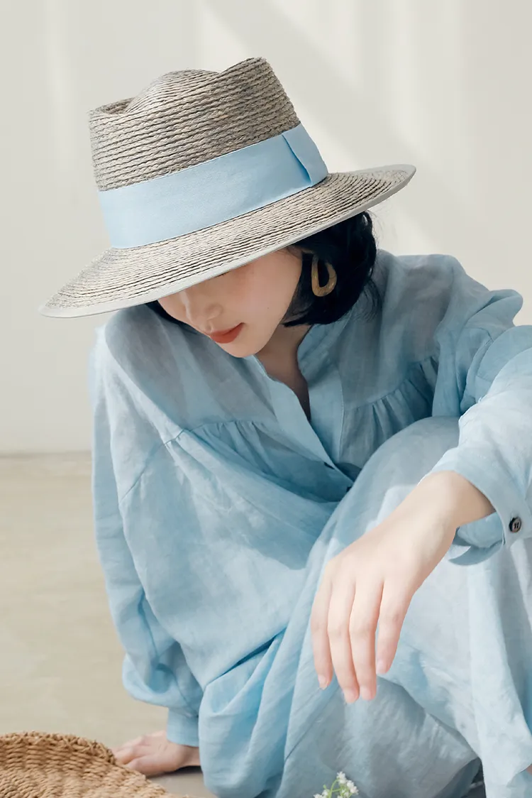 Chic Flat Brim Fedora Hat With Ribbon