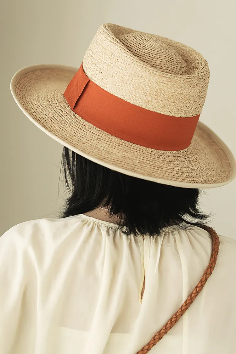 Chic Flat Brim Fedora Hat With Ribbon