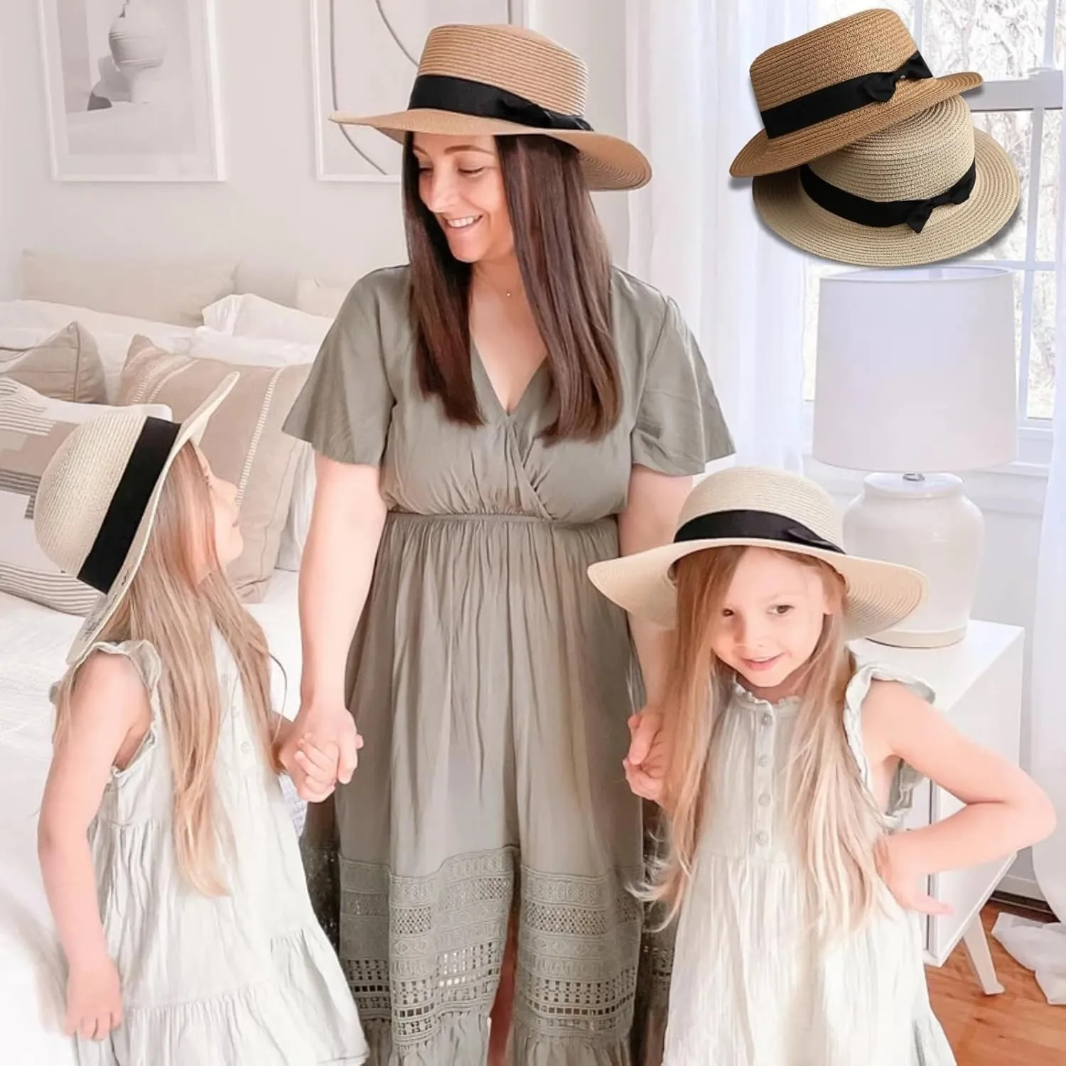 Custom Girls Straw Sun Hat with Bowknot, Personalized Name Summer Beach Cap, Outdoor Sun Protection Hat
