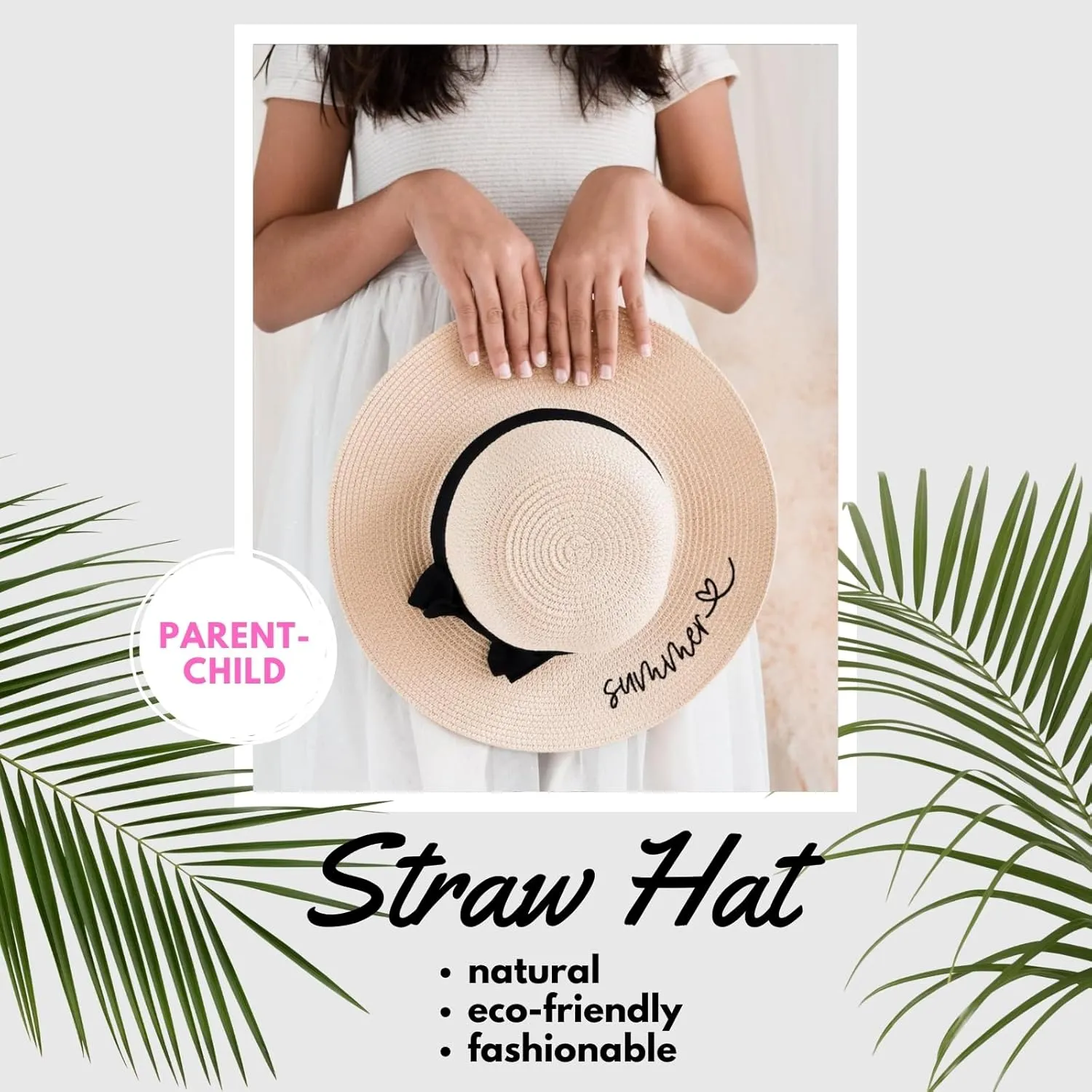 Custom Girls Straw Sun Hat with Bowknot, Personalized Name Summer Beach Cap, Outdoor Sun Protection Hat