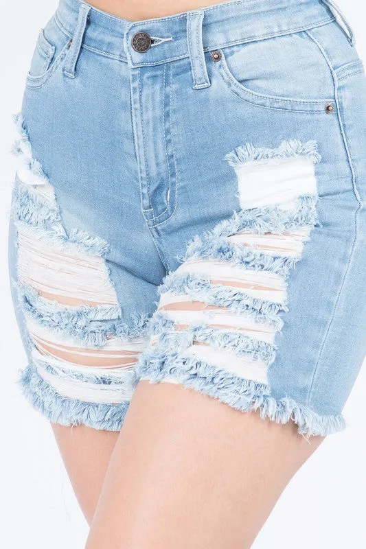Double-sided Distressed Denim Shorts