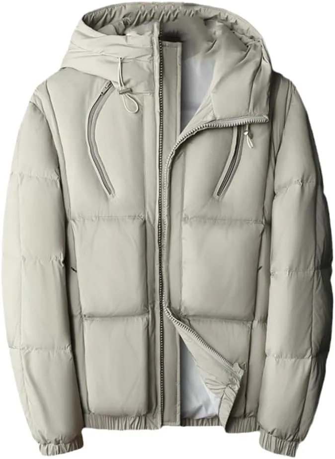 Dvbfufv Winter Down Hooded Jacket For Men Men's Thickened Warm Puffer Jacket