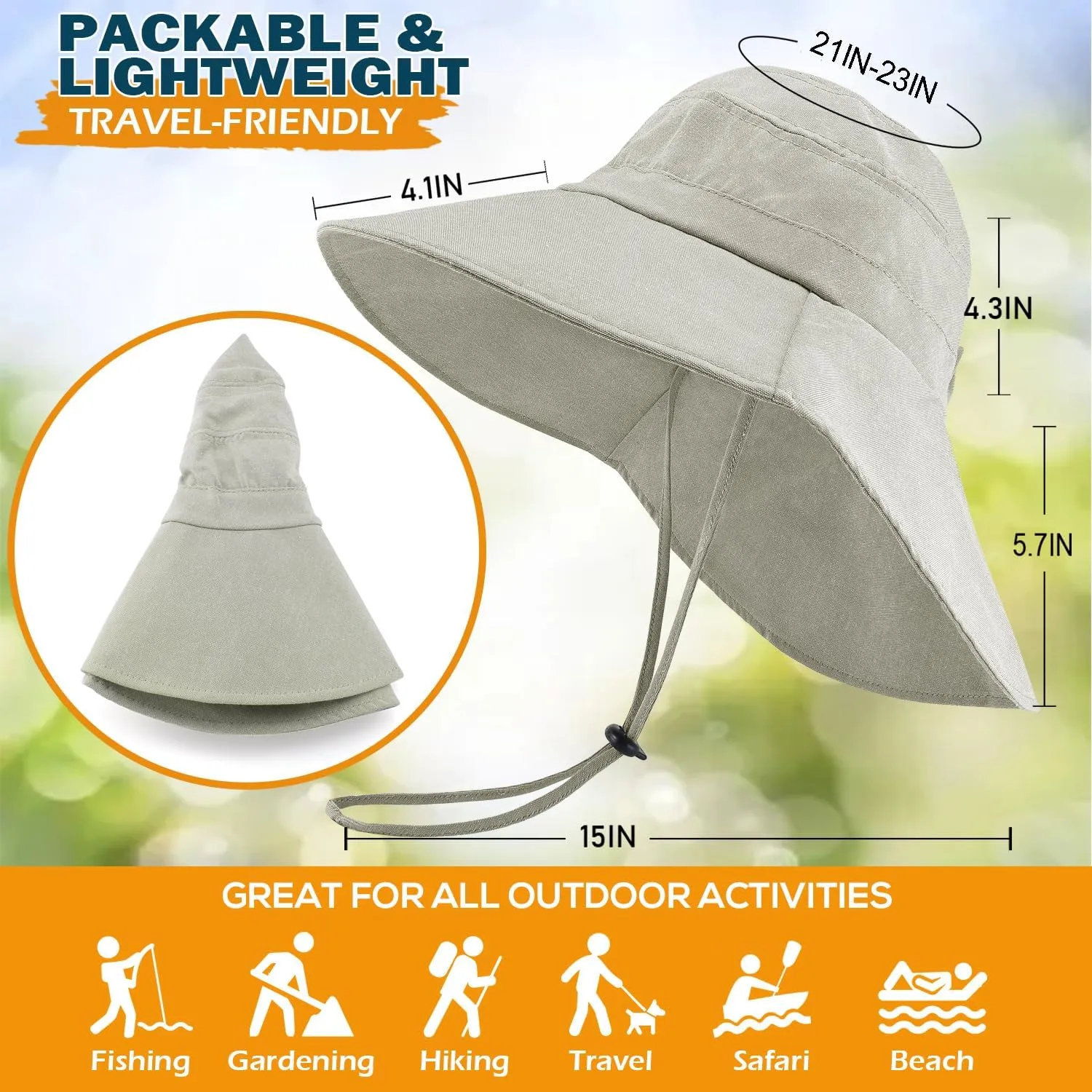 EINSKEY Women's Sun Hat with Neck Flap, UPF 50  UV Protection Wide Brim Packable Cotton Hat for Fishing Hiking Garden Beach