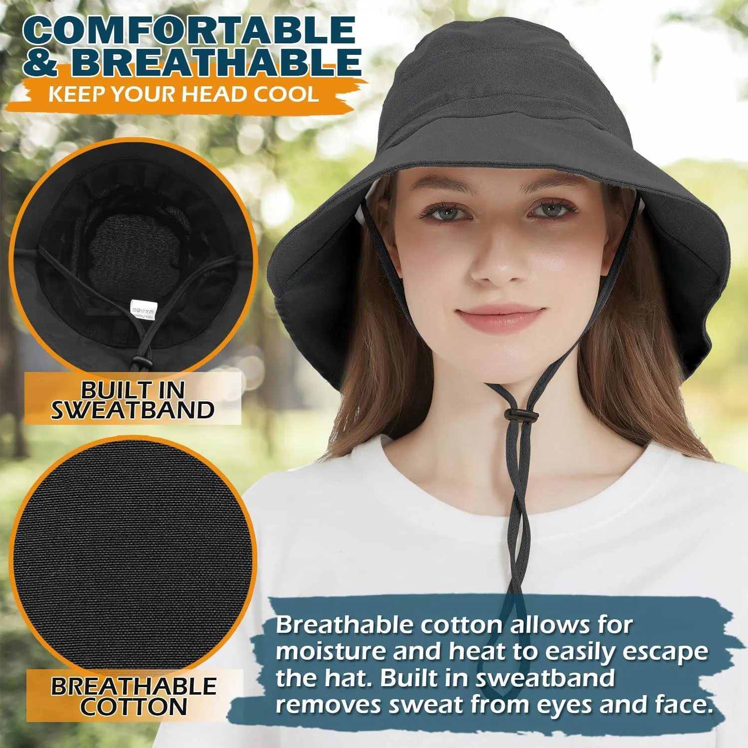 EINSKEY Women's Sun Hat with Neck Flap, UPF 50  UV Protection Wide Brim Packable Cotton Hat for Fishing Hiking Garden Beach