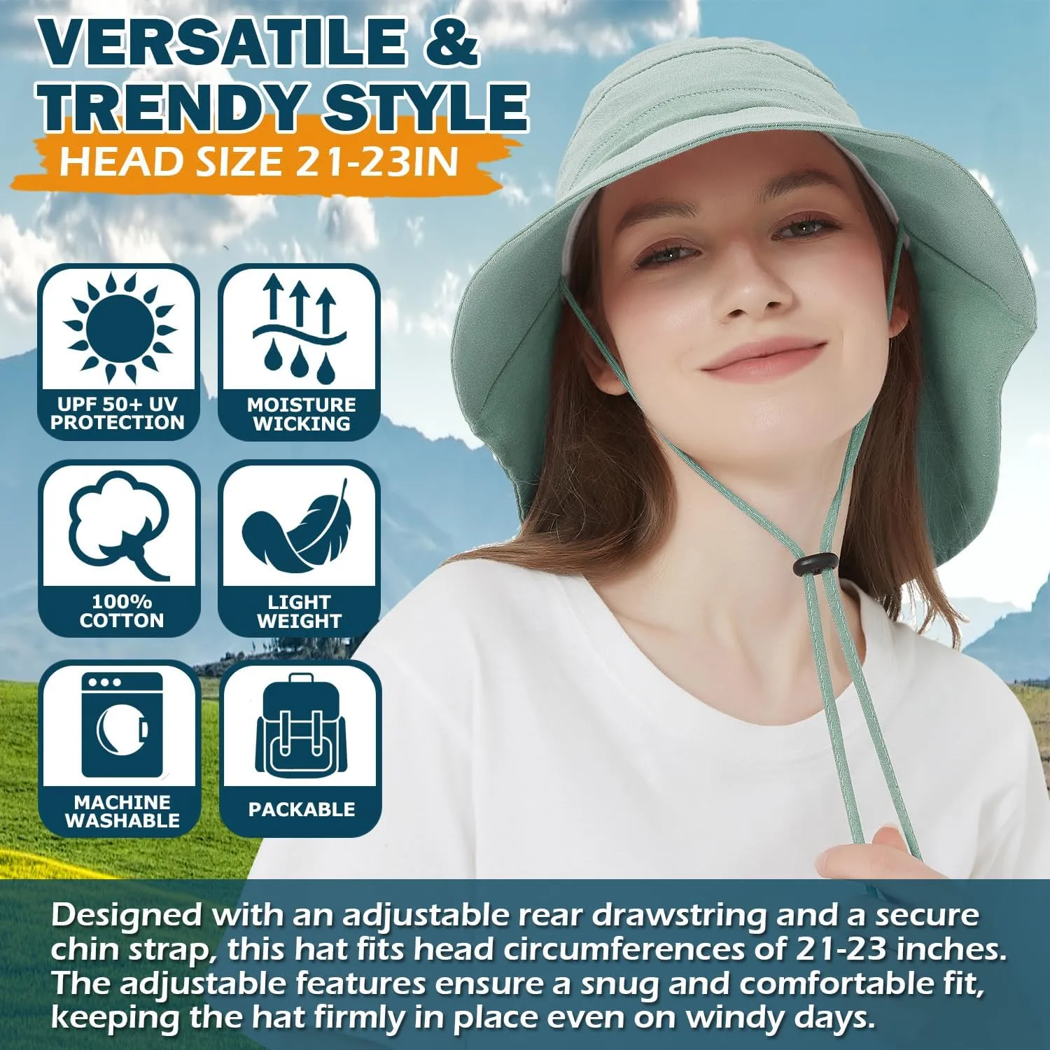 EINSKEY Women's Sun Hat with Neck Flap, UPF 50  UV Protection Wide Brim Packable Cotton Hat for Fishing Hiking Garden Beach