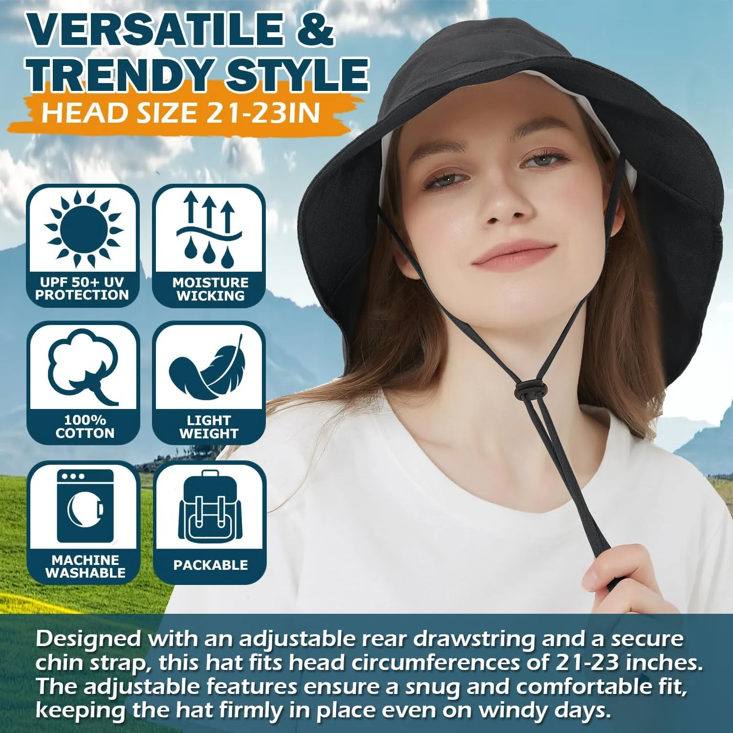 EINSKEY Women's Sun Hat with Neck Flap, UPF 50  UV Protection Wide Brim Packable Cotton Hat for Fishing Hiking Garden Beach