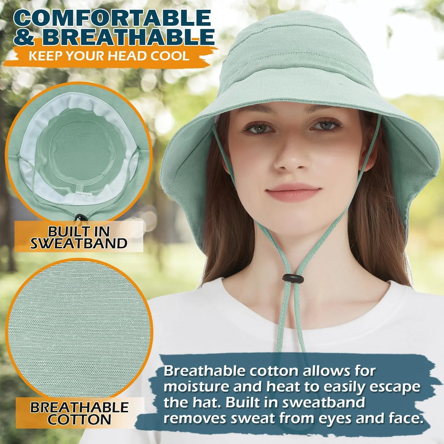 EINSKEY Women's Sun Hat with Neck Flap, UPF 50  UV Protection Wide Brim Packable Cotton Hat for Fishing Hiking Garden Beach