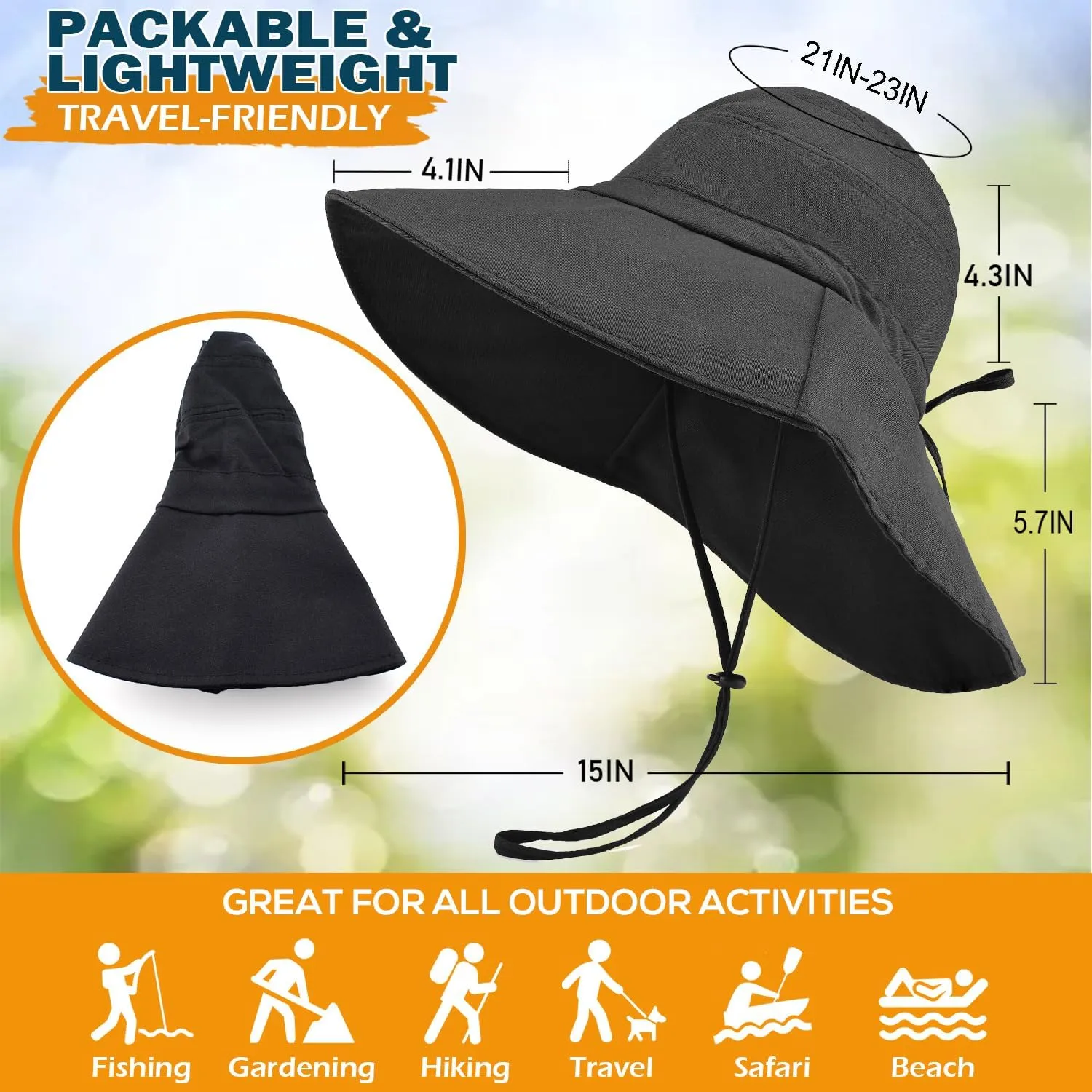 EINSKEY Women's Sun Hat with Neck Flap, UPF 50  UV Protection Wide Brim Packable Cotton Hat for Fishing Hiking Garden Beach
