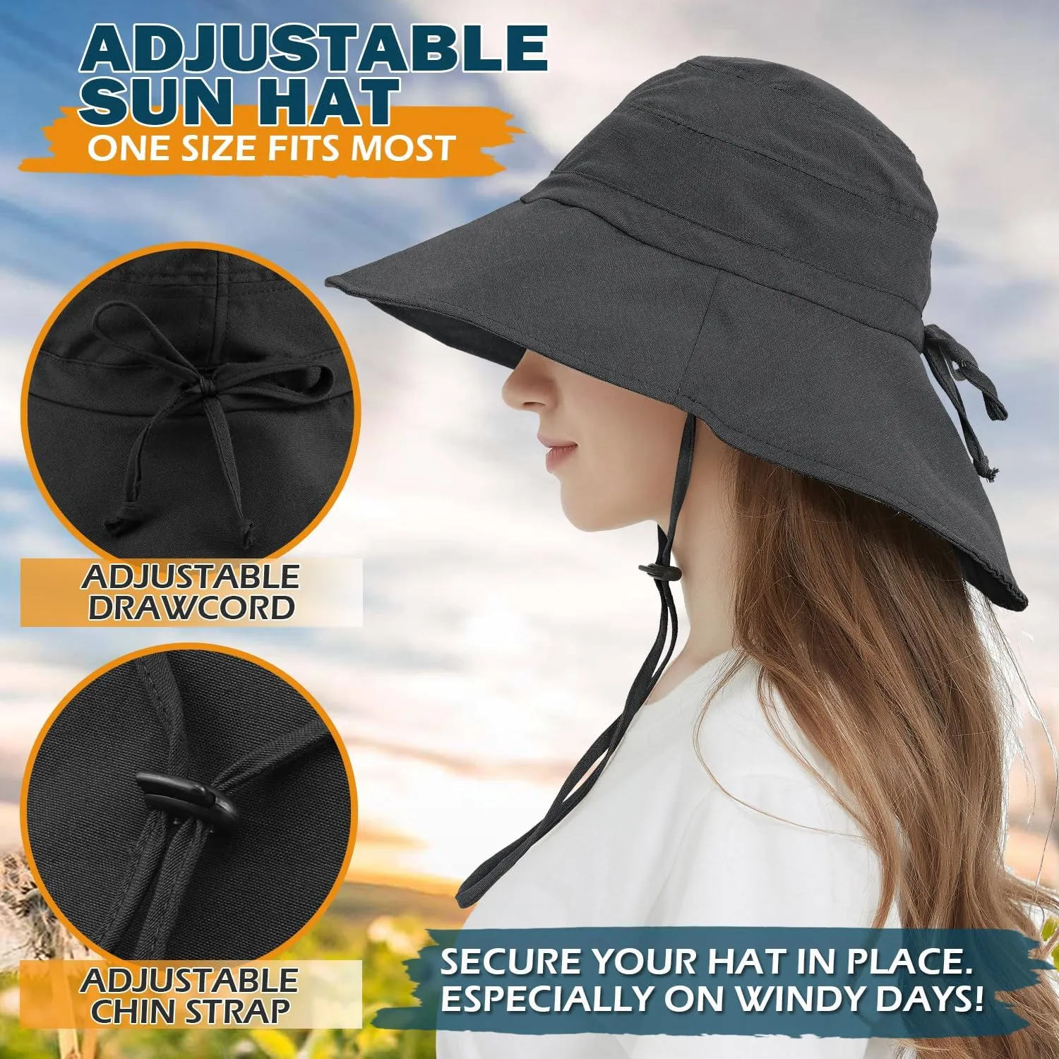 EINSKEY Women's Sun Hat with Neck Flap, UPF 50  UV Protection Wide Brim Packable Cotton Hat for Fishing Hiking Garden Beach