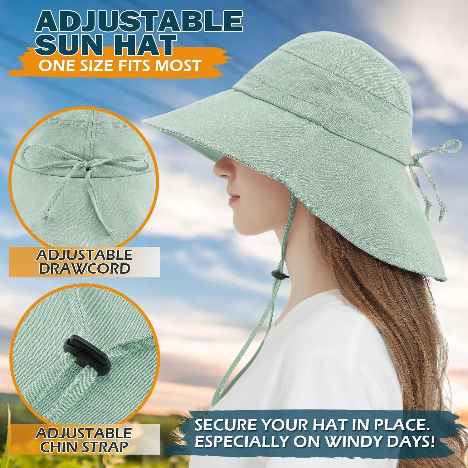 EINSKEY Women's Sun Hat with Neck Flap, UPF 50  UV Protection Wide Brim Packable Cotton Hat for Fishing Hiking Garden Beach