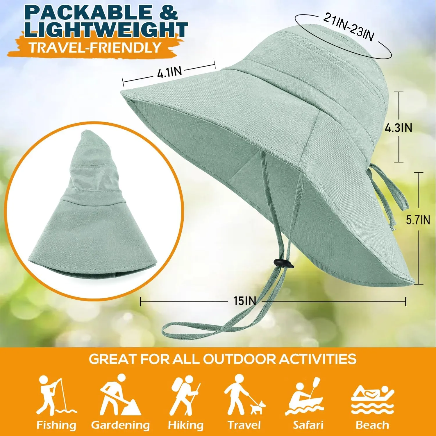 EINSKEY Women's Sun Hat with Neck Flap, UPF 50  UV Protection Wide Brim Packable Cotton Hat for Fishing Hiking Garden Beach