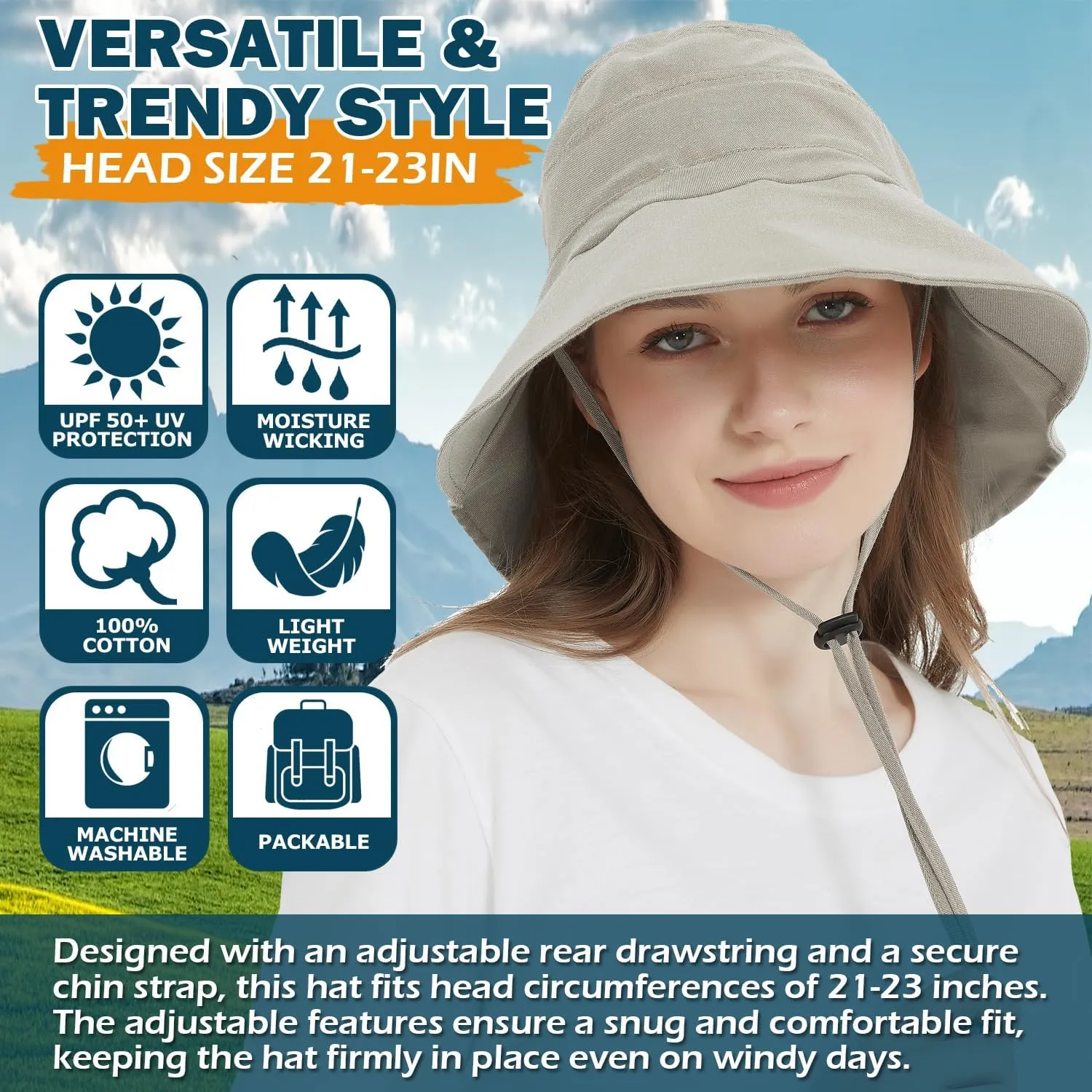 EINSKEY Women's Sun Hat with Neck Flap, UPF 50  UV Protection Wide Brim Packable Cotton Hat for Fishing Hiking Garden Beach