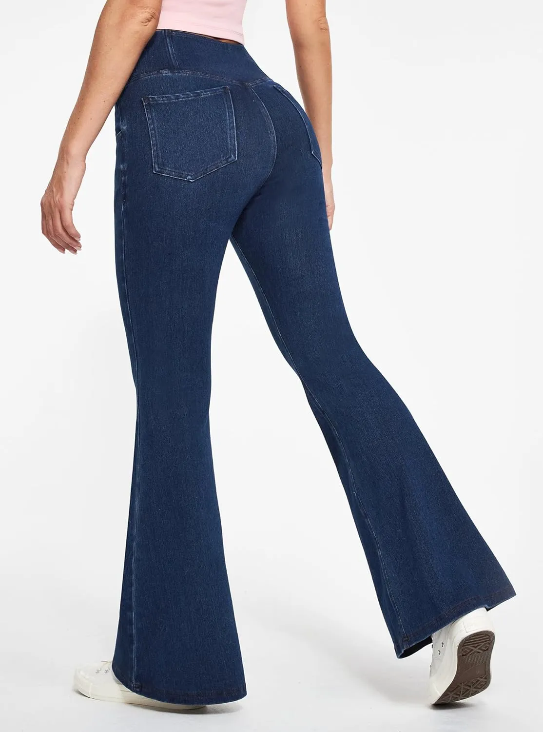Ewedoos Flare Bell Bottom Jeans for Women Jeggings Tummy Control High Waisted Stretchy Crossover Pull On Jeans