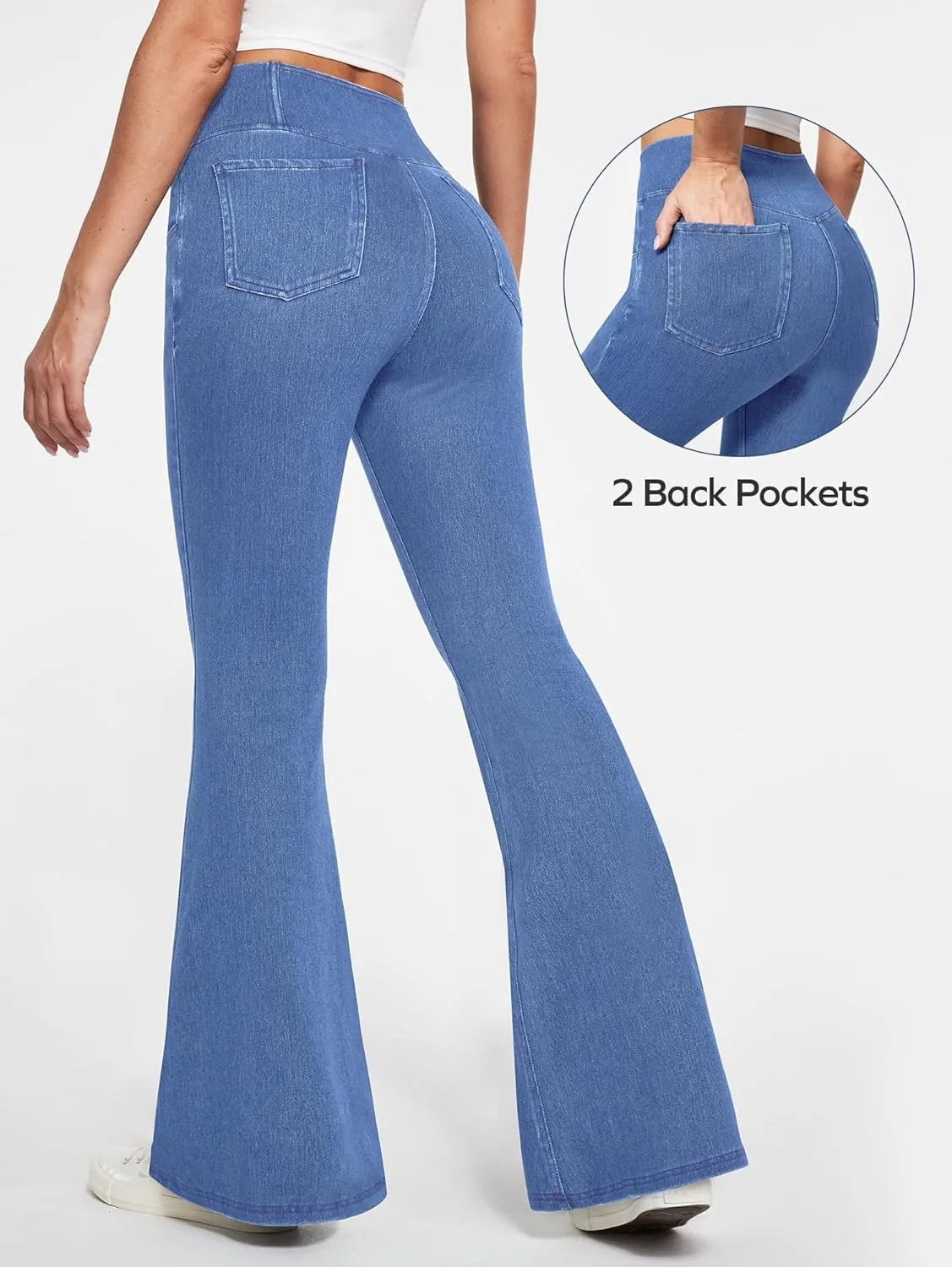 Ewedoos Flare Bell Bottom Jeans for Women Jeggings Tummy Control High Waisted Stretchy Crossover Pull On Jeans