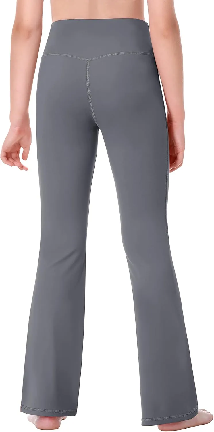 Ewedoos Girls Flare Leggings Crossover with Pocket Preppy Clothes Leggings for Girls Yoga Pants Dance Casual Uniform