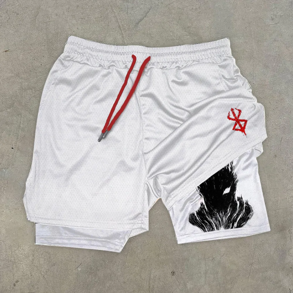 Fashion casual anime print quick-drying double layer shorts