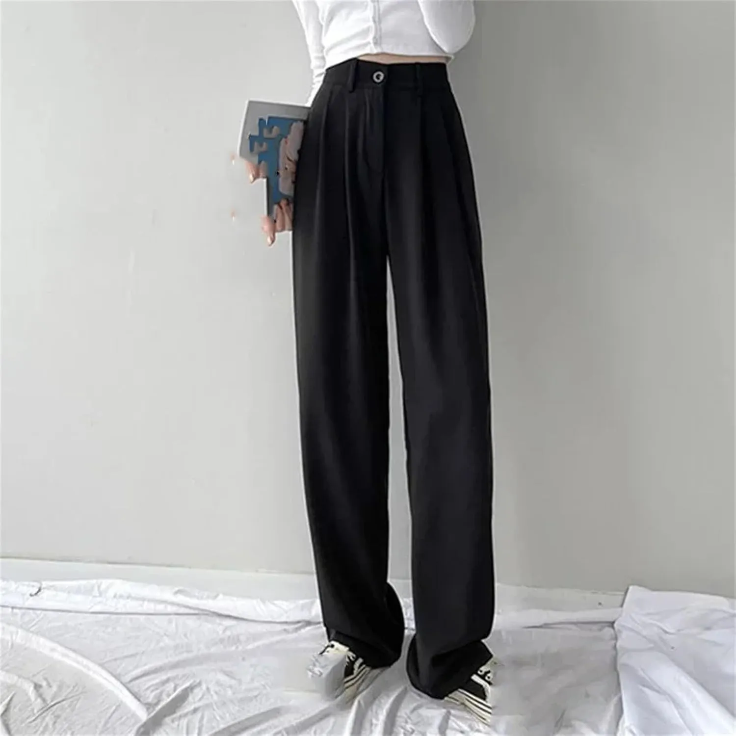 Female Thin Suit Long Pants Women Comfortable Straight Leg Trousers Lady Solid High Waisted Daily Slacks