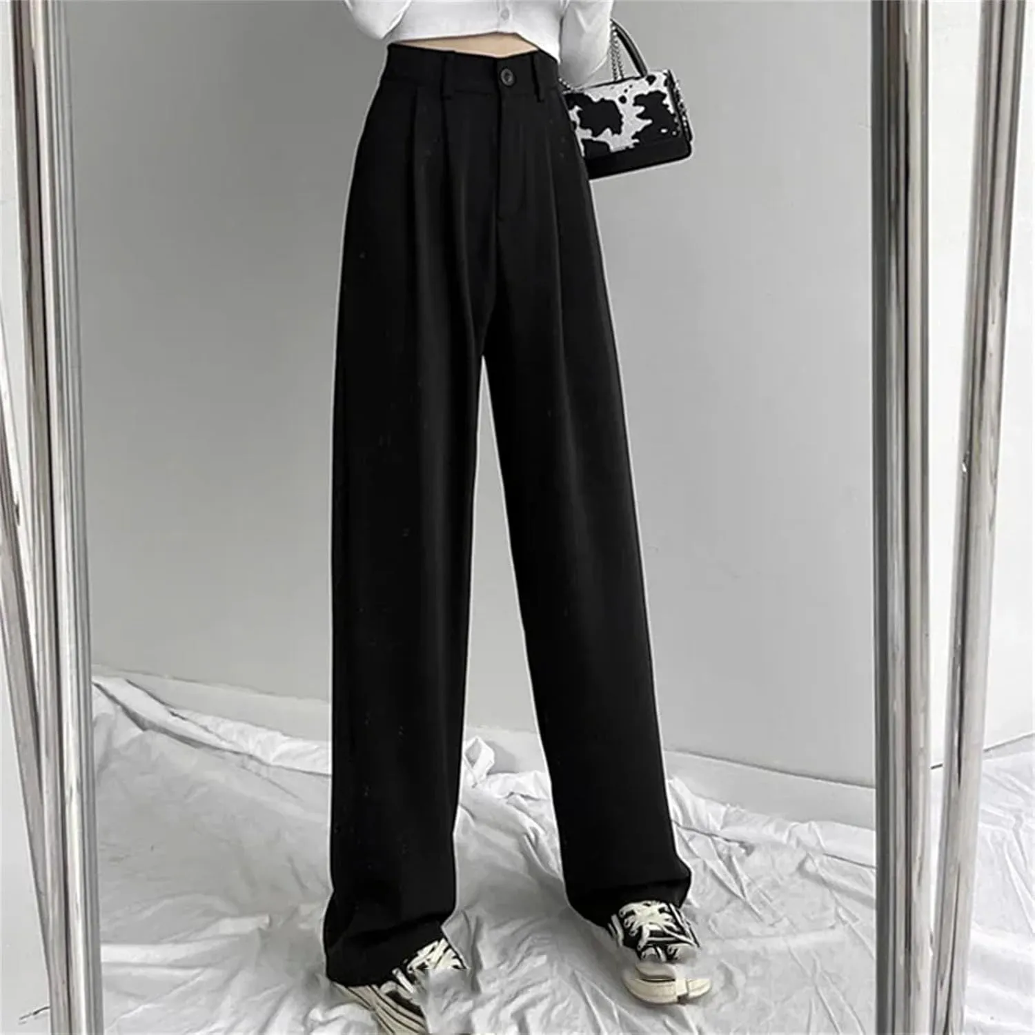 Female Thin Suit Long Pants Women Comfortable Straight Leg Trousers Lady Solid High Waisted Daily Slacks