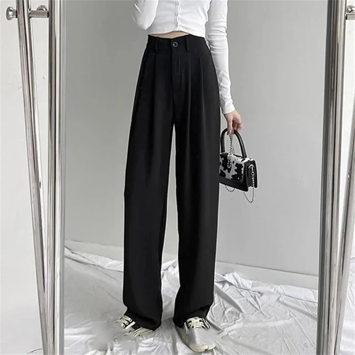 Female Thin Suit Long Pants Women Comfortable Straight Leg Trousers Lady Solid High Waisted Daily Slacks