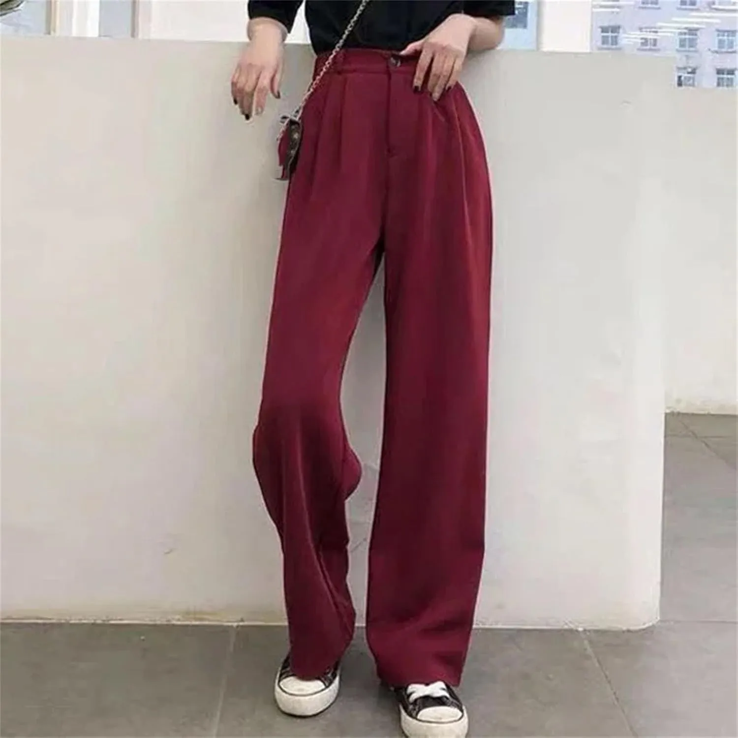 Female Thin Suit Long Pants Women Comfortable Straight Leg Trousers Lady Solid High Waisted Daily Slacks
