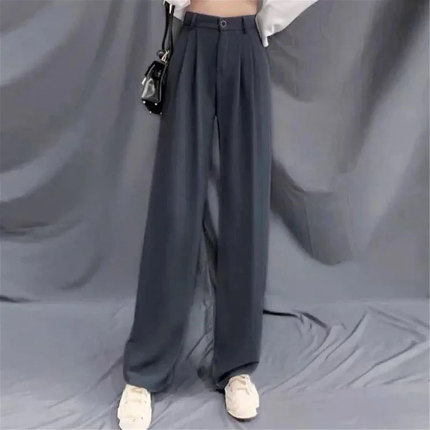 Female Thin Suit Long Pants Women Comfortable Straight Leg Trousers Lady Solid High Waisted Daily Slacks
